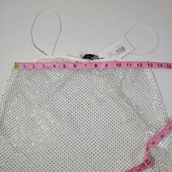 WeWoreWhat White Modern Statement Date Night Rhinestone Mesh Tank Top Size XXS - Picture 9 of 10